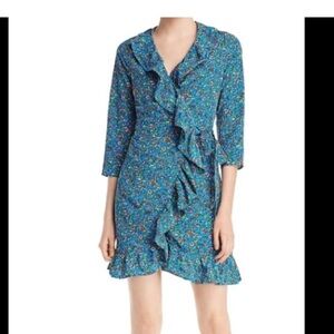 ALISON ANDREWS Floral Ruffle Wrap summer preppy blue Dress/size L
